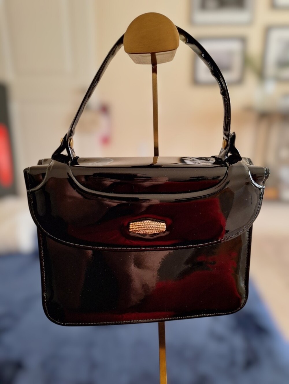 Patent Vynil Top-Handle Bag- Black- Vintage